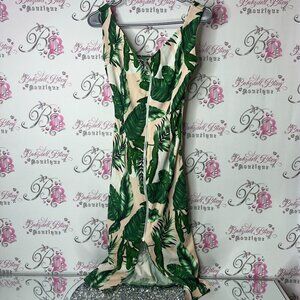 RT dress zipper zip up leafs beach Tropical Green Leaf Print Dress